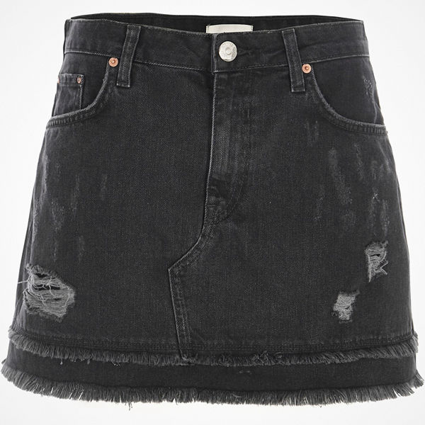 River Island Black distressed denim mini skirt