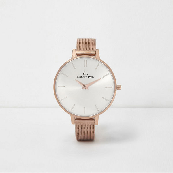 River Island Rose Gold plated Abbott Lyon slim mesh watch