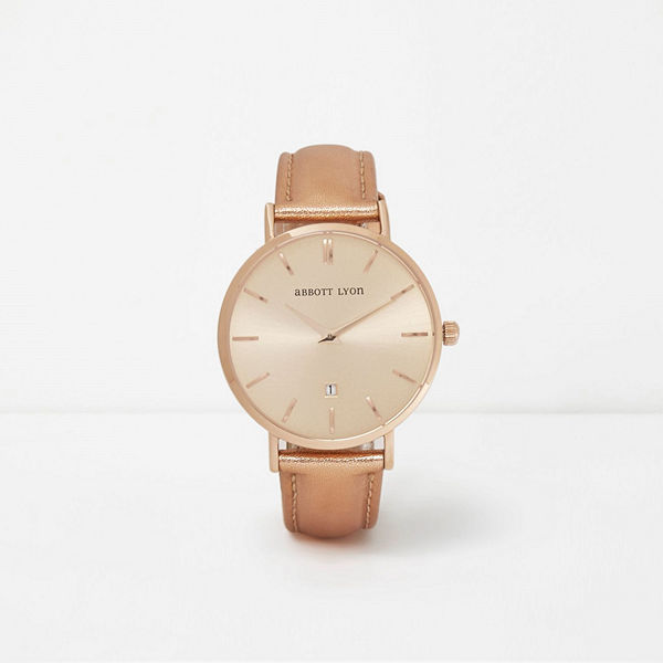 River Island Metallic rose Gold leather Abbott Lyon watch