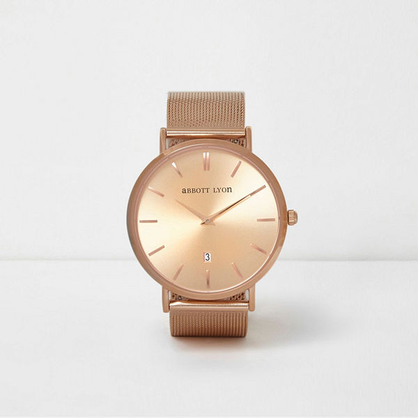 River Island Rose Gold plated Abbott Lyon mesh watch