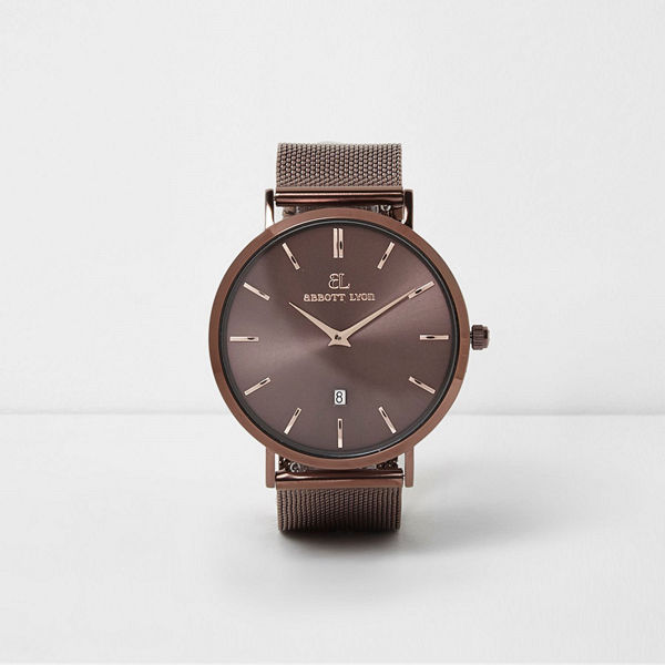 River Island Copper Brown Abbott Lyon mesh strap watch
