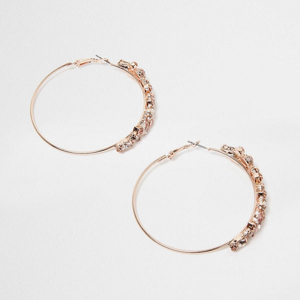 River Island örhängen Rose Gold tone hoop jewel earrings