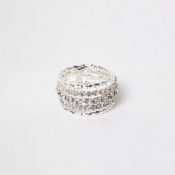 River Island Silver tone diamante encrusted ring