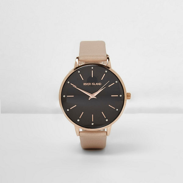 River Island Beige strap black round face watch