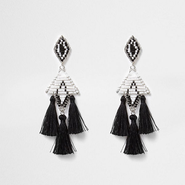River Island örhängen Black mono beaded tassel drop earrings