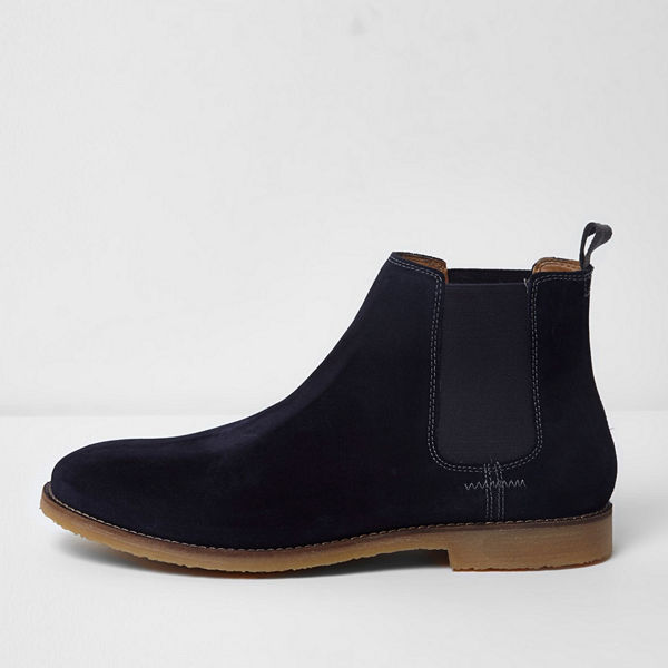 River Island Navy suede chelsea boots
