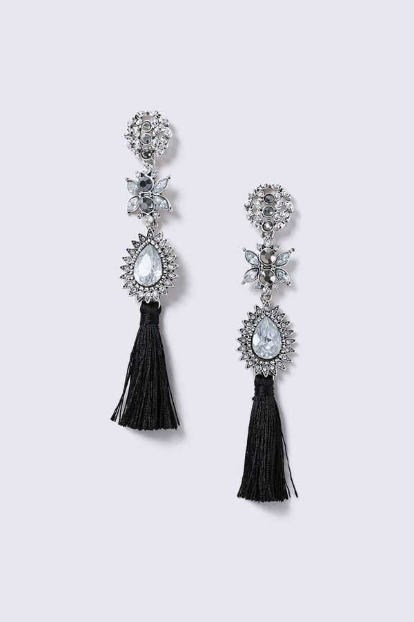 Gina Tricot örhängen Silver Look Crystal Drop With Tassel