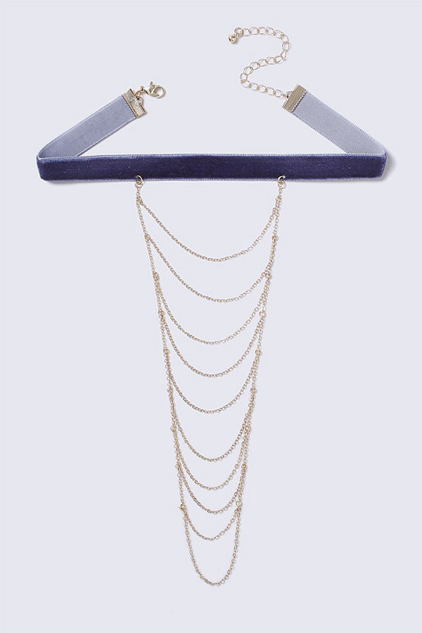 Gina Tricot Blue Suede Choker with Multilayer Chain