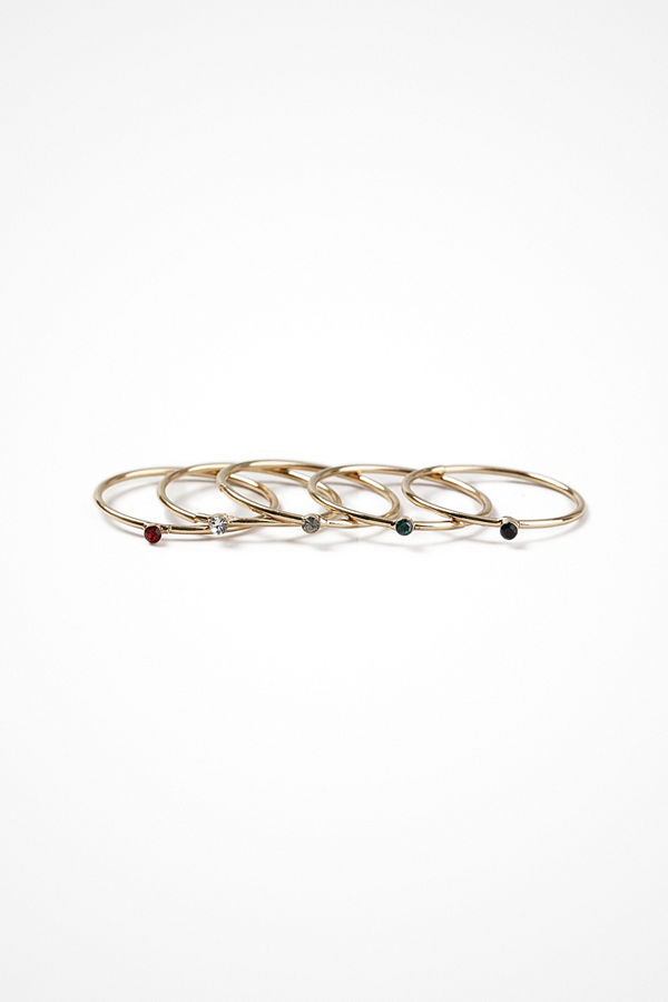 Gina Tricot Gold Look Multi Stone Fine Ring Pack