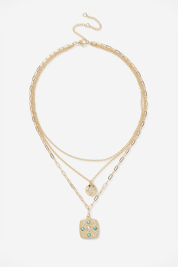 Gina Tricot halsband TEXTURED CHARMS MULTIROW NECKLACE