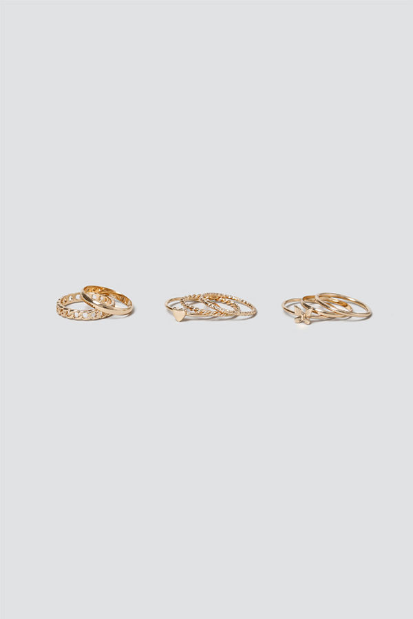 Gina Tricot Gold Butterfly & Heart Ring Stacking Pack
