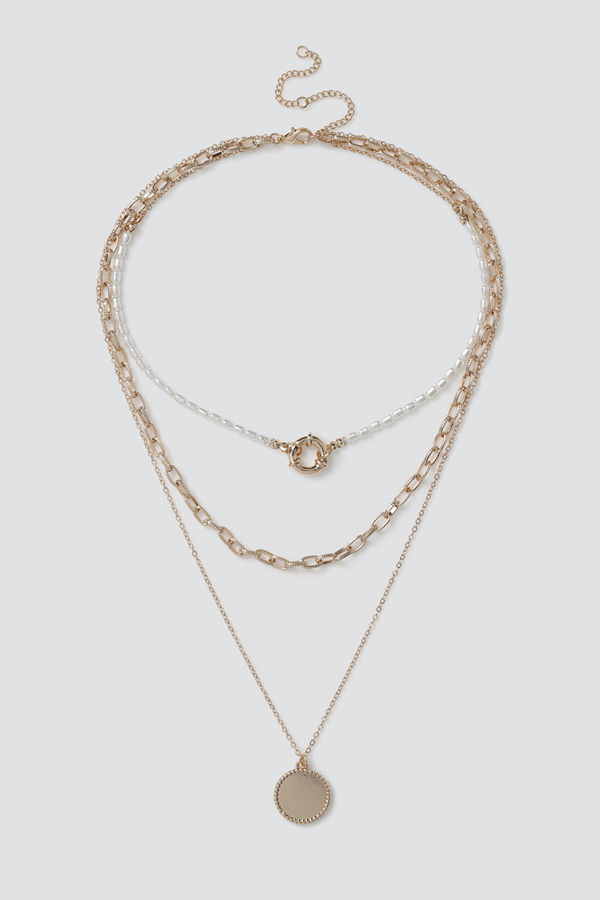 Gina Tricot halsband Gold Pearl & Disc Layered Necklace