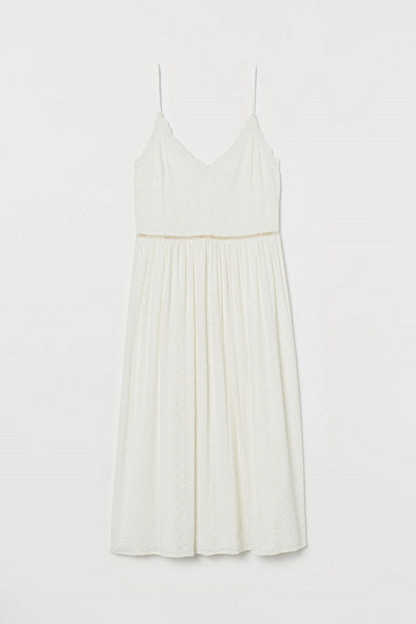 H&M Klänning med broderie anglaise vit