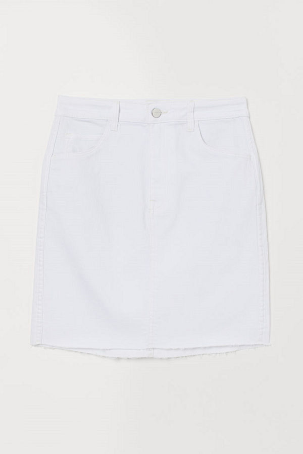 H&M Kort jeanskjol vit