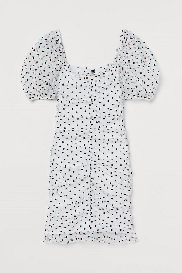 H&M Draperad tyllklänning vit