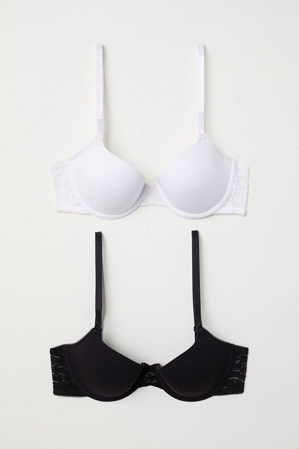 H&M 2-pack vadderad bh i bomull vit