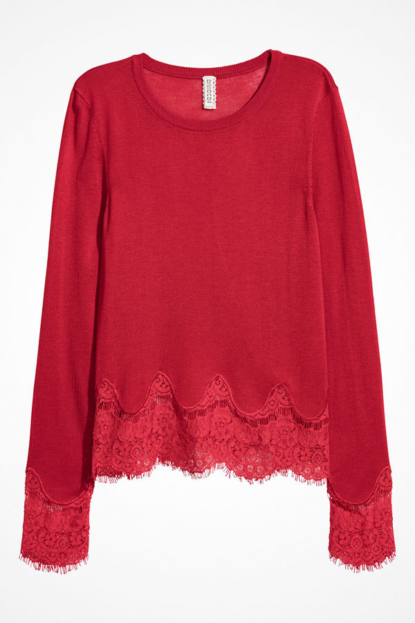 H&M Tröja med spetsdetaljer röd