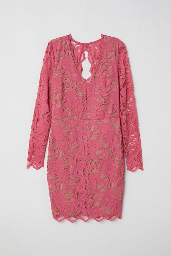 H&M Figurnära spetsklänning rosa