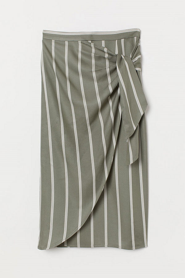 H&M Draperad omlottkjol grön