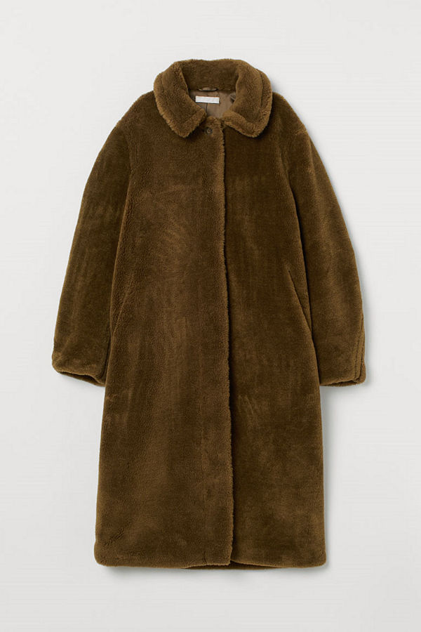 H&M Kappa i fuskpäls grön