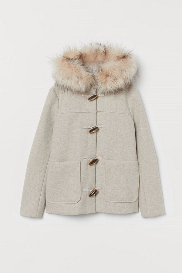 H&M Duffel med fuskpäls beige
