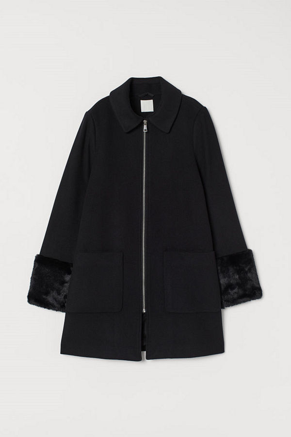 H&M Kappa med fuskpäls svart