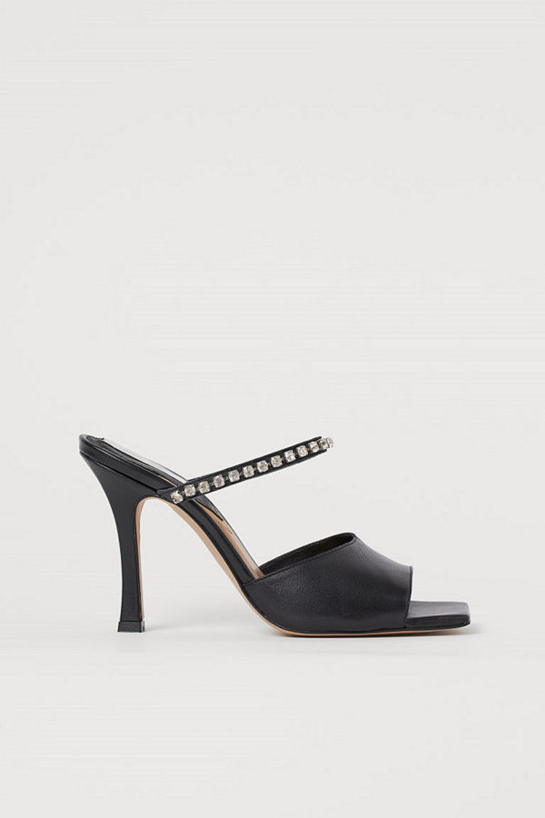 H&M Lädersandaletter med strass svart