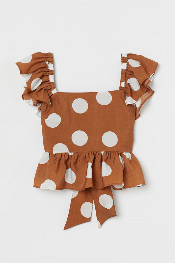 H&M Volangtopp med knytband beige