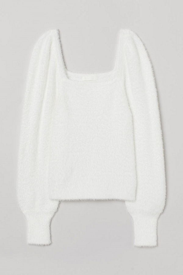H&M Lurvig tröja med puffärm vit