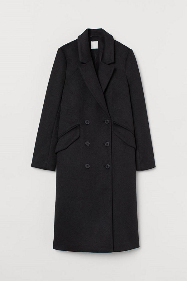 H&M Dubbelknäppt kappa svart