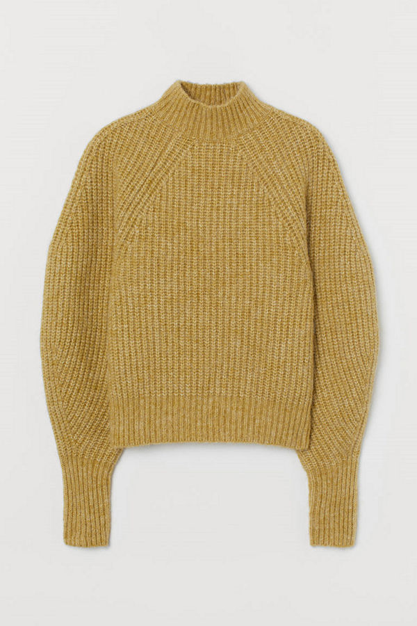 H&M Ribbstickad tröja i ullmix gul