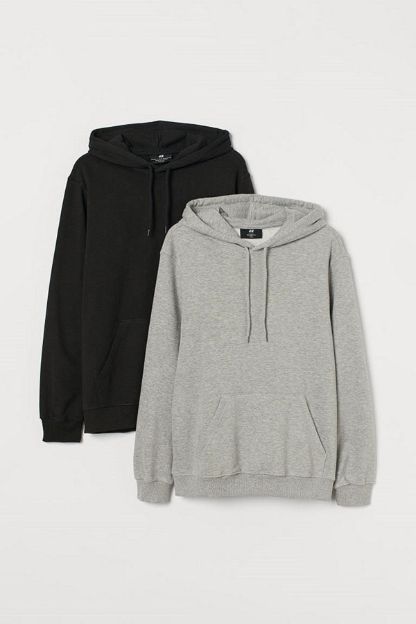 H&M 2-pack huvtröja Relaxed Fit grå