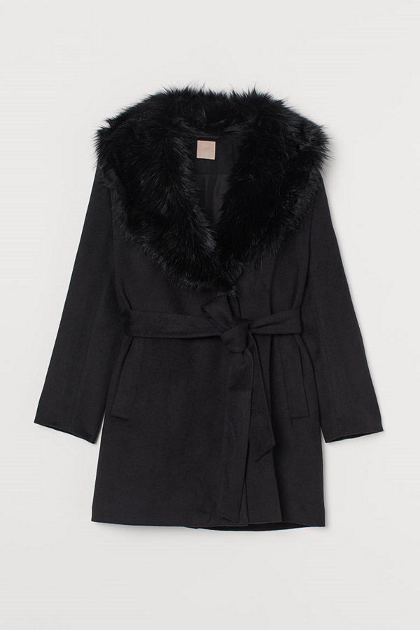 H&M H & M+ Kappa med fuskpälskrage svart