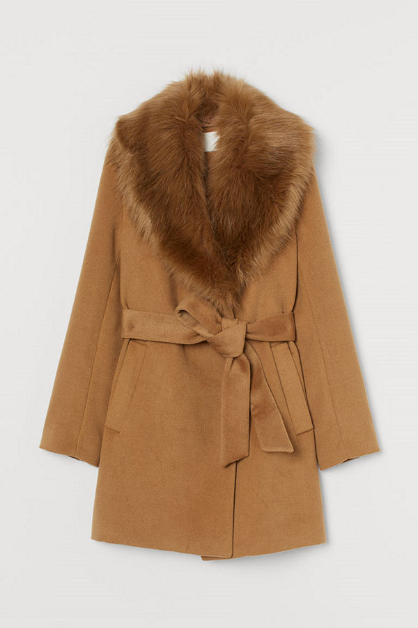 H&M Kappa med fuskpälskrage beige