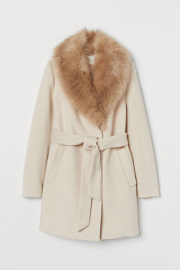 H&M Kappa med fuskpälskrage beige