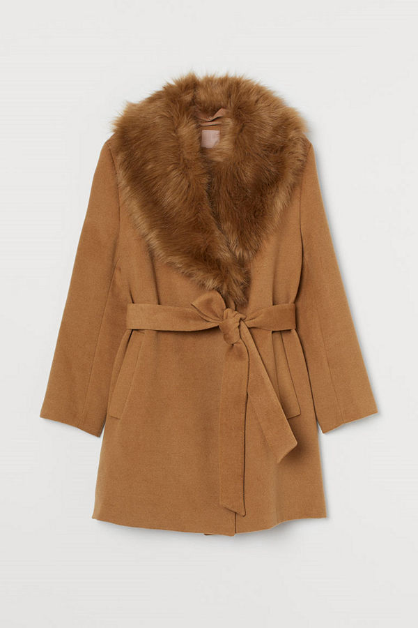 H&M H & M+ Kappa med fuskpälskrage beige