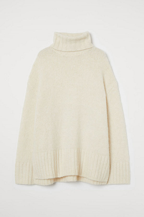 H&M Stickad polotröja vit