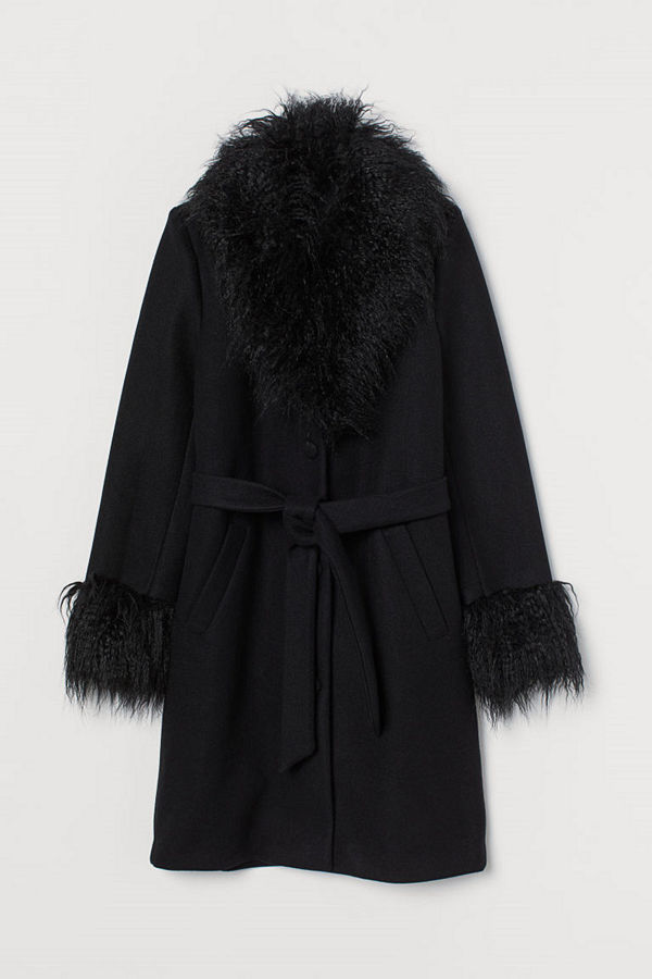 H&M Kappa med fuskpäls svart