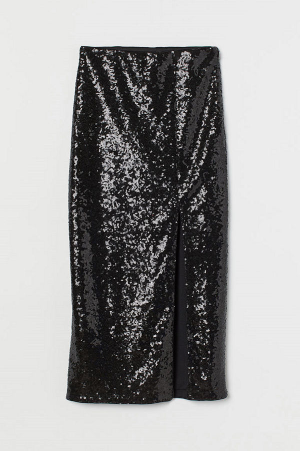 H&M Paljettkjol med slits svart
