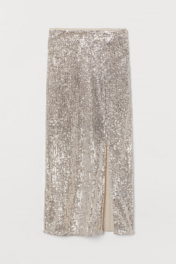 H&M Paljettkjol med slits silver