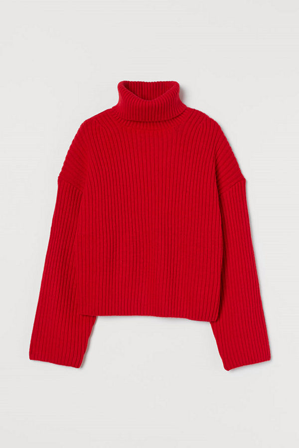 H&M Ribbstickad polotröja röd