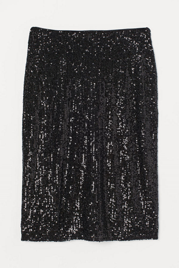 H&M Figurnära paljettkjol svart