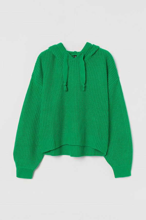 H&M Stickad huvtröja grön