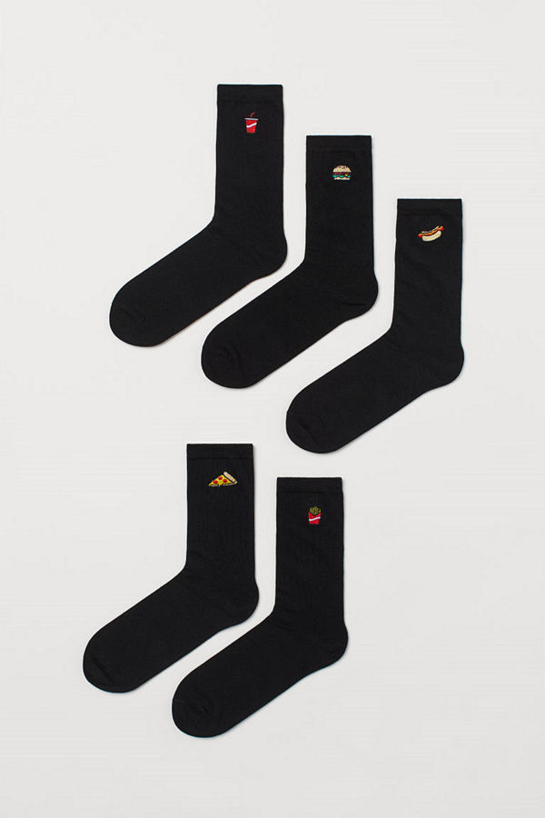 H&M 5 par strumpor med broderi svart