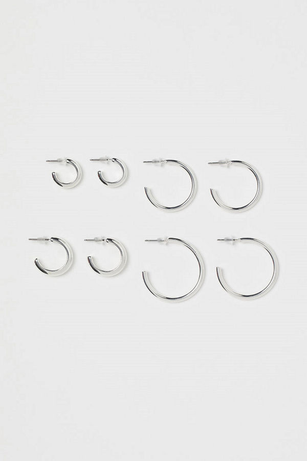 H&M 4 par runda örhängen silver