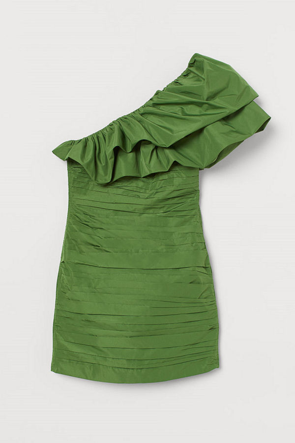H&M Draperad one shoulder-klänning grön