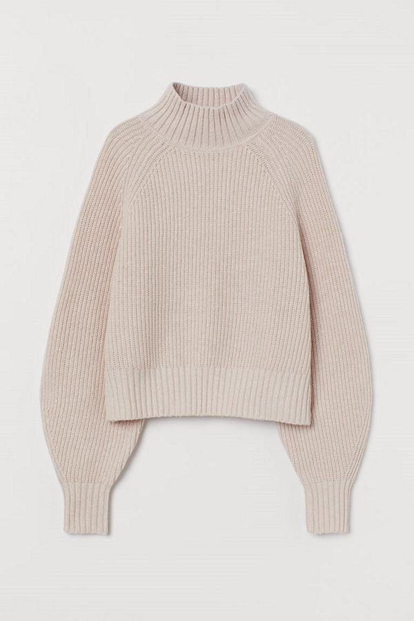 H&M Ribbstickad tröja i ullmix rosa