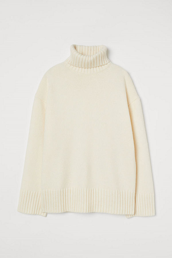 H&M Stickad polotröja vit