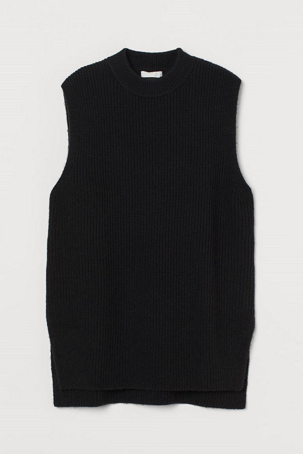 H&M Ribbstickad slipover svart