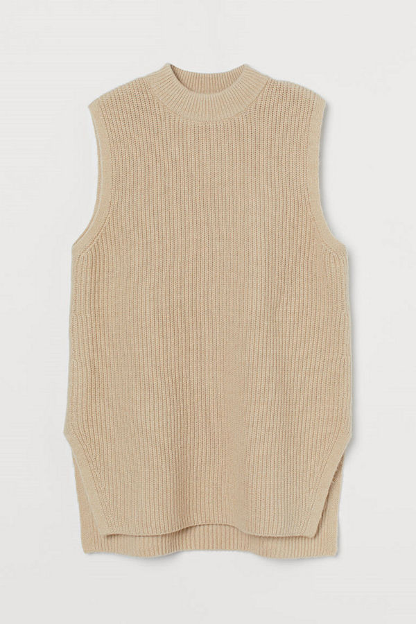 H&M Ribbstickad slipover beige